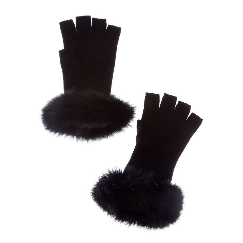 Sofiacashmere Fingerless Cashmere Gloves, Black